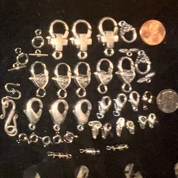 38 items,33 Silver & Silver Plated Jewelry Clasps/5 Silver Plated 18” Curb Chain - Picture 1 of 5